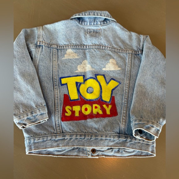 Jordache Kids VTG Jean Jacket Sz L Hand Painted Toy Story Buzz Lightyear Woody - Picture 2 of 8